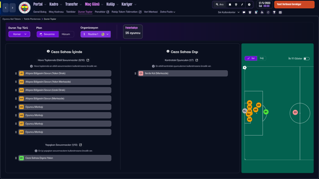 FM 2026 korner taktiği savunma ayarları duran top yerleşimi